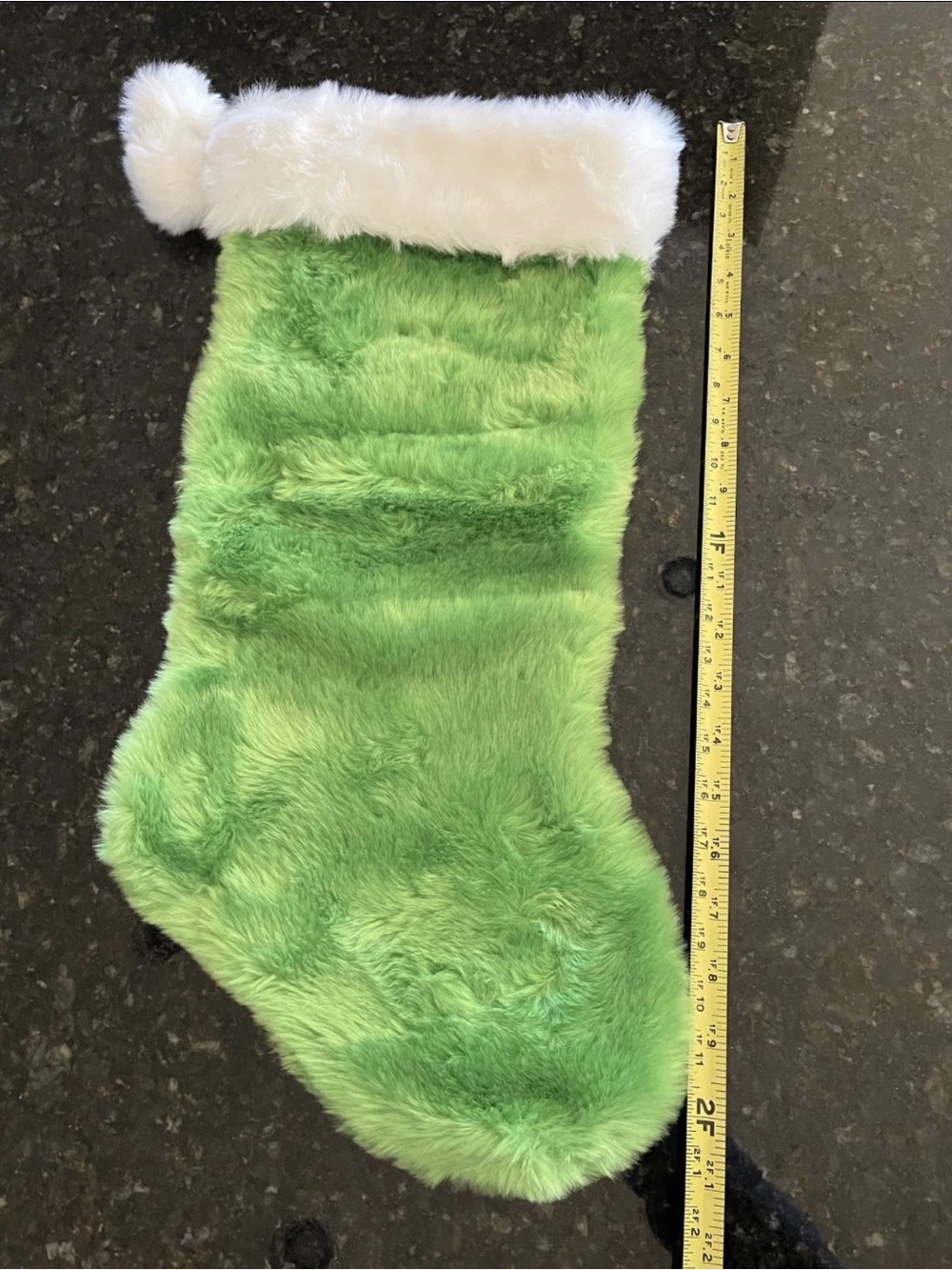 Faux Fur Green Christmas Stocking with White Cuff